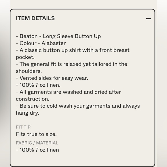 Beaton Linen Long Sleeve Button Up Alabaster XS - Picture 3 of 7